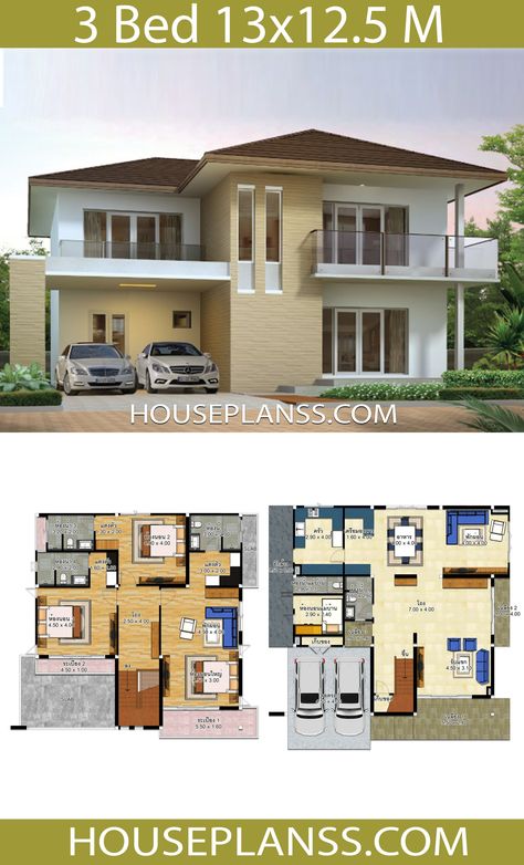 Modern House Plans 3d House Design 10x12 With 3 Bedrooms Small Modern House Plans, Two Story House Design, Unique House Plans, 2 Storey House Design, 3d House Plans, House Plans Mansion, Modern Bungalow House, Building House Plans Designs, Building Plans House