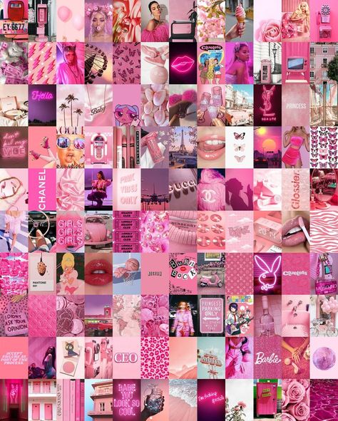 Wall Collage Dorm, Pink Aesthetic Wall Collage, Pink Wall Collage, Barbie Room Decor, Room Decor For Teens, Widget Photos, Room Decor Pink, Wall Art Collage, Aesthetic Wall Collage