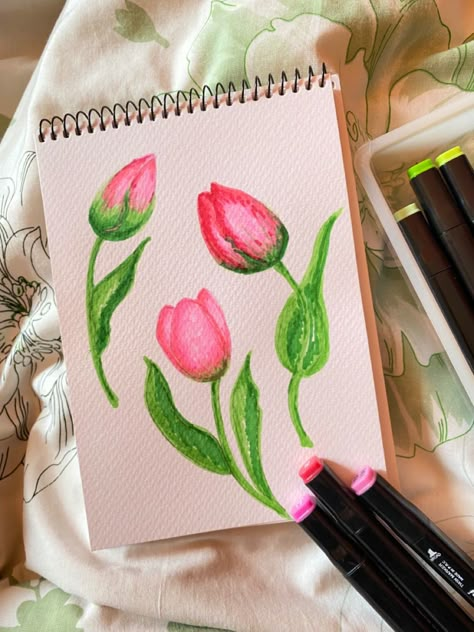 Flower Drawings With Markers, Alcohol Markers Flowers, Drawing With Alcohol Markers Easy, Flowers Drawing Markers, Things To Draw With Ohuhu Markers, Alcohol Marker Drawings Easy Ideas, Alcohol Marker Art Easy, Ohuhu Markers Art Easy, Markers Drawing Ideas Easy