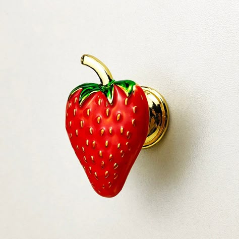 "Strawberry Metal Knob Crystal Cabinet Pulls Drawer Knob Dresser Pull Knobs Handles Kitchen Knobs Pulls Cabinet Pull Hardware BHK648 The price is for one piece Measurement: Diameter: 1.15\" (29mm) Height: 1.7\" (43mm) Screw included. M4. Length 1\" (25mm). If you need other size screws, pls let me know." Strawberry Home Decor, Strawberry Bathroom, Strawberry Kitchen Decor, Strawberry Items, Kitchen Knobs And Pulls, Rooms Decoration, Strawberry Decor, Crystal Cabinet, Strawberry Kitchen