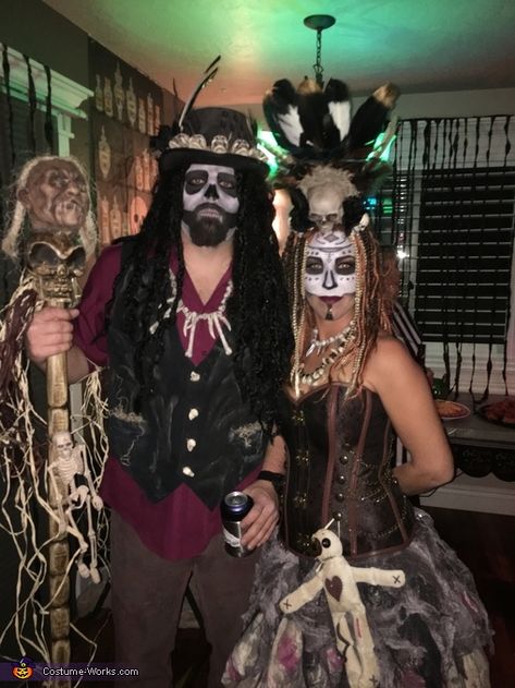 Voodoo Witch Doctor Costume Female, Witch Doctor Couple Costume, Diy Witch Doctor Costume Women, Voodoo Couples Halloween Costumes, Voodoo Queen Costume Diy, Voodoo Woman Costume, Couples Voodoo Costume, Witch Doctor Costume Female, Voodoo Couple Costume