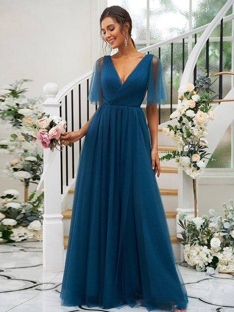 Tulle Neckline, Tulle Ruffles, Tulle Bridesmaid Dress, Evening Dresses Cocktail, Winter Fabric, Ink Blue, Blue Bridesmaids, Wedding Bridesmaid Dresses, Express Dresses