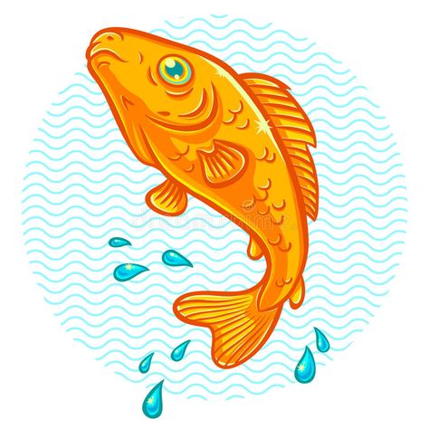 Golden fish. Vector illustration of a golden fish jumping out of water #Sponsored , #Ad, #affiliate, #fish, #jumping, #water, #Vector Golden Fish Illustration, Fish Jumping Out Of Water, Cartoon Goldfish, Texture Procreate, Water Vector, Water Illustration, Golden Fish, Fish Vector, Fish Stock