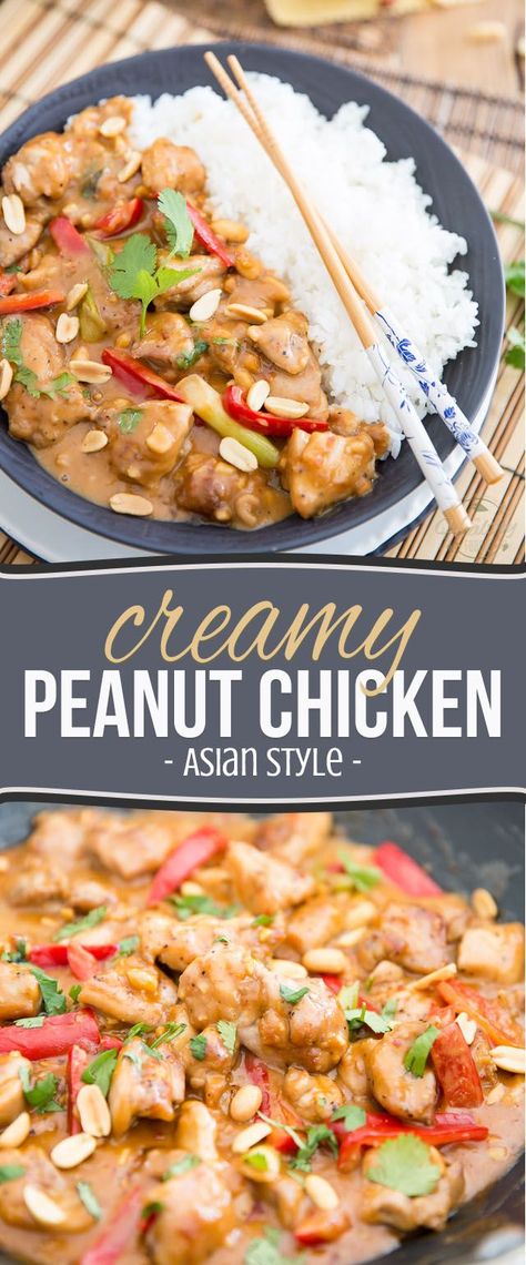 If you're in the mood for a little bit of Asian food tonight, this Asian style Creamy Peanut Chicken is sure to hit the spot. Much better than take out too! Clean Dinner Recipes, Healthy Entrees, Peanut Chicken, Paleo Crockpot, Weeknight Recipes, Easy Eat, Healthy Recipies, Low Carb Dinner Recipes, Asian Fusion