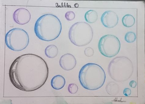 How To Draw Bubbles With Colored Pencil, Bubble Sketch Pencil, Bubble Drawing Pencil, Bubble Drawing Colored Pencil, How To Color Bubbles With Colored Pencils, Color Pencil Bubbles, Drawing Bubbles On White Paper, Colored Pencil Bubbles, Realism Tips