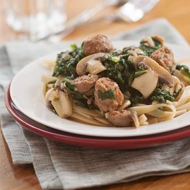 A simple and easy dinner: Sausage, Mushroom & Swiss Chard Pasta! Stuffed Swiss Chard, Swiss Chard Pasta, Chard Pasta, Healthy Grains Recipes, Healthy Pasta Recipe, Sausage Mushroom, Dinner Sausage, Swiss Chard Recipes, Italian Sausage Pasta