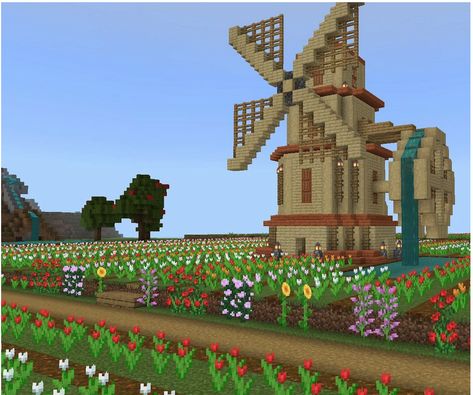 Minecraft Building Ideas Windmill, Things To Build On Water In Minecraft, Mc Windmill Ideas, Cute Minecraft Windmill, Minecraft Water Wheel House, Waterwheel Minecraft, Minecraft Silo Design, Water Wheel Minecraft, Minecraft Waterwheel