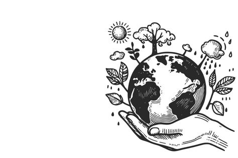 line drawing of two hands holding globe earth or earth planet with growth plant World Plants. Save world environment day concept vector illustration on white Background Healthy Environment Drawing, World Drawing Earth, Earth Sketch, Growth Plant, Earth Drawing, Two Hands Holding, Science Drawing, Protect The Earth, Environment Sketch