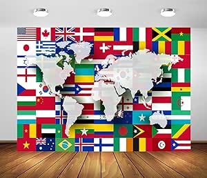 BELECO 9X6ft Fabric World Flags Backdrop World Map International Flag Country Flags Background for Themed Party Decorations Home Decor Photo Booth Studio Props World Flags, Flag Country, Studio Props, Themed Party, Photo Booth, Country Flags, World Map, Party Decorations, Flag