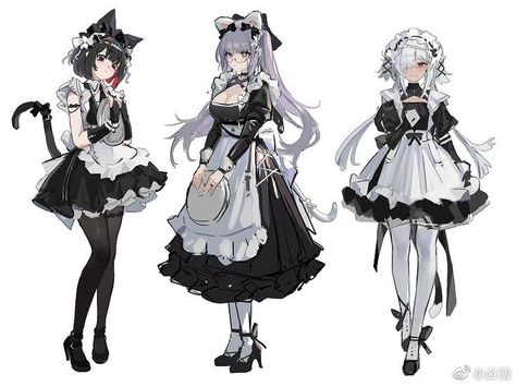 Waiter Outfit, Maid Outfit Anime, Maid Cosplay, Anime Maid, Model Sheet, 캐릭터 드로잉, Maid Outfit, Anime Warrior, Game Character Design