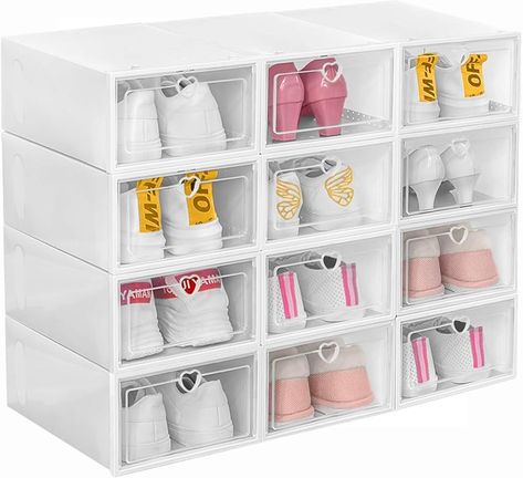 Amazon.com: Hommtina 12 Pack Stackable Shoe Boxes Plastic Storage Bins, Sneaker Container with Clear Lids, Closet Organizer (Pink) : Home & Kitchen Sneaker Storage Box, Shoe Box Organizer, Shoe Storage Boxes, Shoe Containers, Sneaker Storage, Plastic Shoe Boxes, Plastic Board, Plastic Storage Bins, Shoe Boxes