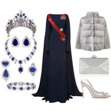 The Crown Princess of Valencia Investiture Banquet by queenalex on Polyvore featuring Zac Posen, Lilly e Violetta, Casadei, Judith Leiber, Blue Nile and Harry Winston Princess Outfits Royal, Royal Outfits Princesses, Winston Blue, Banquet Outfit, Royal Outfit, Queen Outfits, Royalty Fashion, Fashion Dresses Formal, Royal Clothing