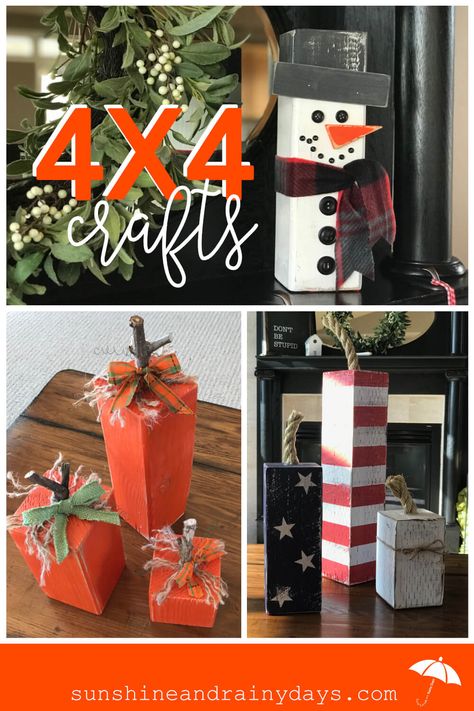 Who knew a 4 X 4 could hold so many possibilities? A quick search on Pinterest will give you hundreds of ideas on 4X4 Wood Crafts! From furniture to decor, 4 X 4's are super fun to work with! Here, we share the 4X4 Wood Crafts we have created and made ourselves! #4x4woodcrafts #4x4 #4x4woodprojects #4x4diy #4x4craft #SARD #sunshineandrainydays via @Sunshine and Rainy Days 4x4 Crafts, 4x4 Wood Crafts, Desk Woodworking, 2x4 Crafts, Modern Woodworking, Diy Beginner, Table Woodworking, Fall Wood Crafts, Scrap Wood Crafts