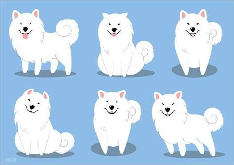 Samoyed Illustration, Puppy Dog Drawing, Japanese Spitz Puppy, Tattoo Painting, Cute Dog Cartoon, Cute Dog Drawing, Samoyed Dog, Dog Line Art, Samoyed Puppy