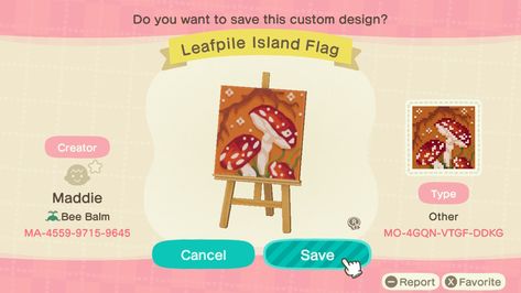 Mushroom Flag Acnh, Mushroom Acnh Code, Acnh Tassels, Acnh Island Designs Mushroom, Mushroom Hat Animal Crossing, Mushroom Codes Acnh, Animal Crossing Mushroom Design, Acnh Mushroom Codes, Acnh Mushroom Path