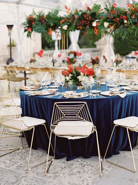 Navy Tropical Wedding, Island Theme Wedding, Tropical Island Decor, Classic Blue Wedding, Tropical Wedding Decor, Vizcaya Museum, Palm Wedding, Pantone Color Of The Year, Modern Eclectic