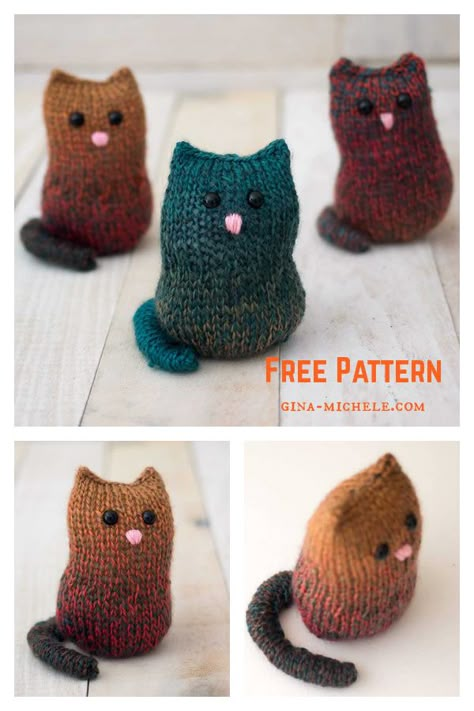 Easy Knit Animals For Beginners, Knitting Cat Pattern, Super Easy Knitting Projects, Free Knitting Patterns For Beginners Simple, Knitted Hedgehog Pattern Free, Beginner Knitting Ideas, Flat Knitting Patterns Free, Small Knitted Animals Free Patterns, Knitted Cat Toys Free Pattern