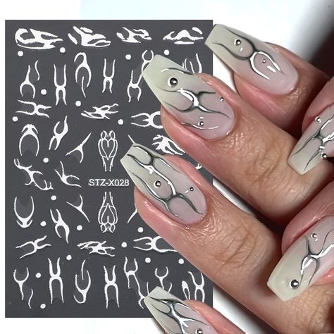 1.08US $ 5% OFF|3D Silver Metallic Line Chrome Nail Sticker French Stripe Line Flame Metal Liquid Slider Heart Star Aesthetic Y2K Decals| |   - AliExpress Star Aesthetic Y2k, Aliexpress Finds, Star Aesthetic, Slider Design, Chrome Nail, French Nail Art, Nail Art Stickers Decals, French Stripes, French Nail