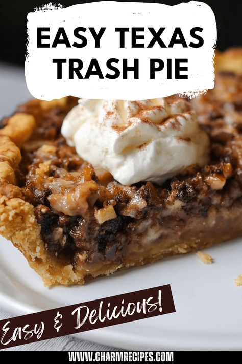 Experience a sweet sensation with this Easy Texas Trash Pie! This irresistible dessert features a perfect blend of chocolate chips, salty pretzels, sweet coconut, crispy graham crackers, and rich caramel nestled on a flaky pie crust. It's a crowd-pleaser for parties and family gatherings, promising smiles with every slice. The combination of textures makes every bite delightful, perfect for satisfying your sweet tooth. Bake this treat to impress your friends and loved ones with its delicious sweetness and irresistible flavors! Texas Trash Pie Recipe, Texas Trash Pie, Trash Pie, Pretzels Sweet, Coconut Sweetened Condensed Milk, Salty Pretzels, Pretzel Pie, Texas Trash, Eagle Brand Milk