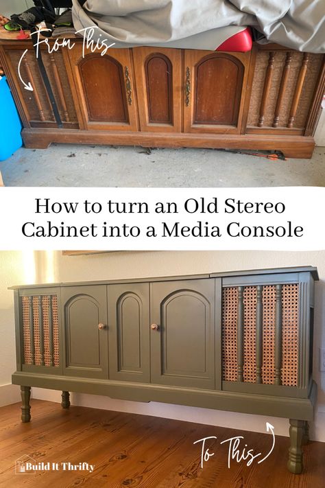 Refurbish Old Stereo Cabinet, Refinished Stereo Cabinet, Diy Tv Cabinet Makeover, Upcycled Stereo Cabinet, Restoring Furniture Diy, Refurbished Stereo Console, Refinished Small Cabinet, Upcycle Radio Cabinet, Remodeling Old Furniture