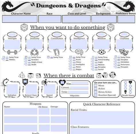 Learn how to play dnd with an beginner friendly sheet. Private games available to play too! Roleplay Character Sheet, Dnd Character Sheet Printable Free, Dnd Character Sheet Template Free, How To Play Dnd, Dnd Journal, W Pictures, Dnd Character Sheet, Character Sheet Template, Learn And Play