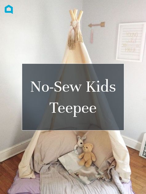 No-Sew Kids Teepee- Give your kids a fun play space that is super simple to build and take down. This budget friendly teepee is adorable. Your kids will love this cozy nook. #diy #teepee #kids #cozy #nooks #diynook #diyteepeenook Diy Nook, Diy Kids Teepee, Diy Teepee Tent, Nook Diy, Diy Teepee, Farmhouse Headboard, Hometalk Diy, Diy Candle Sticks, Kids Teepee