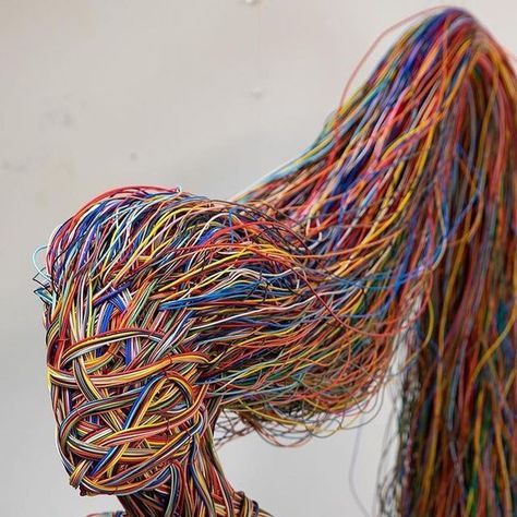 Sculpt Artworks on Instagram: "Standing Wire Sculpture H:185 cm W:50 cm D:85 cm Electrical Wire, Steel, Brass, Concrete 2023  By @salmankhoshroo  📩 Features & Promos via DM  #sculpt_artwork #sculpture #figurativeart #figurativesculpture #electrical #wire #hair #weaving #new_arts" Salman Khoshroo, Decay Art, Neon Demon, Object Heads, Growth And Decay, Wire Installation, Hair Weaving, Person Drawing, Inspiration Images