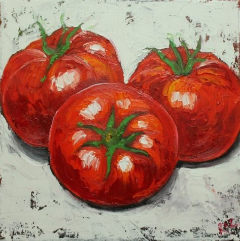 Tomato still life Painting Cupcakes, Tomato Painting, Food Paintings, Vegetable Painting, Oil Colour, Oil Pastel Art, Food Painting, Oil Pastel Drawings, Painting Subjects