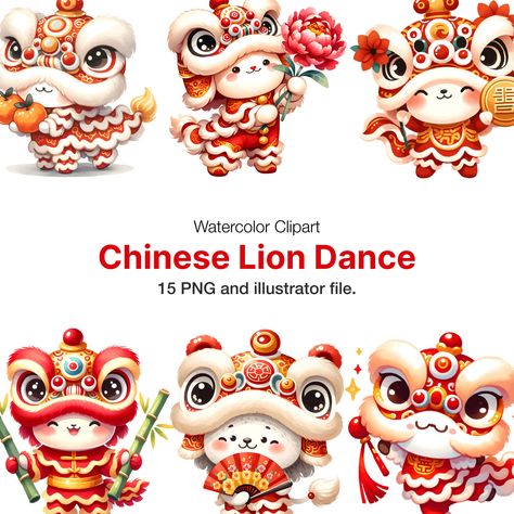 Lion Dance Drawing, Dance Clipart, Dance Drawing, Dancing Clipart, Chinese Lion Dance, Chinese Lion, Chinese New Year Decorations, Lion Dance, New Years Decorations