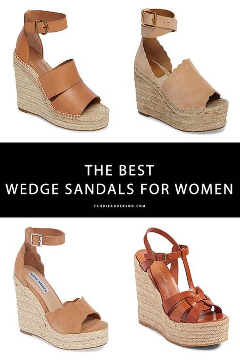 Trendy Thick-bottomed Wedge Sandals For Summer, Modern Summer Wedge Sandals With 4-inch Heel, Spring/summer Wedge Sandals With Textured Footbed, Chloe Wedges, Designer Wedges, Summer Beach Wedge Sandals With 4-inch Heel, Marc Fisher Sandals, Valentino Sandals, Summer T-strap Synthetic Wedge Sandals