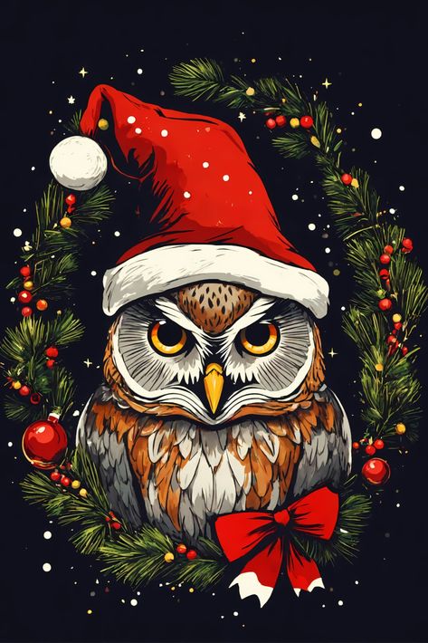 Christmas Owl T-Shirt Owl T Shirt, Owl Illustration, Christmas Owls, Owl Pictures, Christmas Lanterns, Wooden Christmas Ornaments, Santa Claus, Lanterns, Tshirt Designs