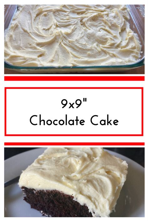 Moist chocolate cake in a 9x9 pan with white chocolate frosting. 9x9 Chocolate Cake Recipe, 9 Inch Cake Recipe, Small Chocolate Cake, Snack Cake Recipe, Cake Sheet, King Arthur Flour Recipes, French Recipes, Dessert Easy, Almond Flour Recipes