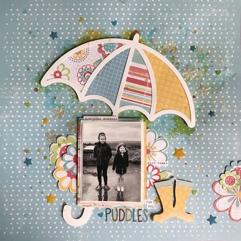 Puddles - Scrapbook.com Umbrella Scrapbook Layout, Baby Scrapbook Album, Baby Girl Scrapbook, Scrapbook Book, Summer Scrapbook, Kids Scrapbook, Photo Album Scrapbooking, Family Scrapbook, Scrapbook Layout Sketches