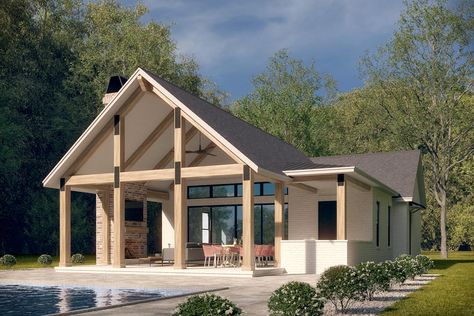 Garage Pool House, Garage Extension, Pool Guest House, Pool Cabanas, Car Porch, 1 Car Garage, Pool House Plans, Outdoor Kitchen Plans, Living Kitchen