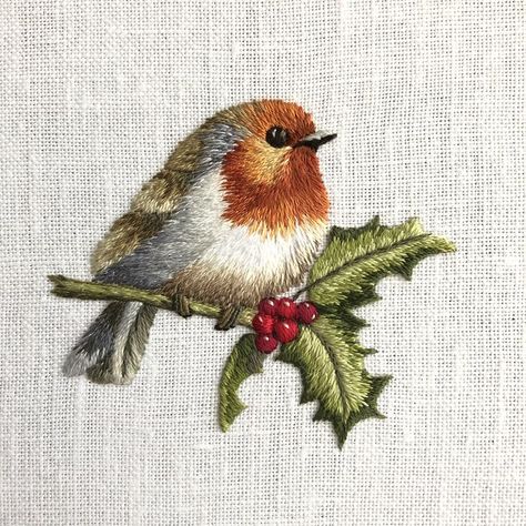 Embroidered Robin on Holly | 2.5" x 3" Embroidered Robin. Ap… | Flickr Bird Embroidery Designs, Embroidery Drawing, Bird Embroidery Pattern, Birds Embroidery Designs, Animal Embroidery Designs, Hand Embroidery Patterns Flowers, Bird Embroidery, Embroidery Flowers Pattern, Animal Embroidery