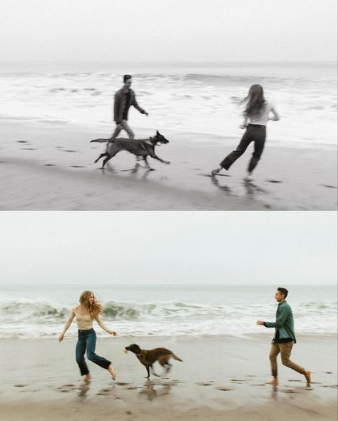 Dogs On The Beach Photos, Couples Photos With Dogs Beach, Dog On A Beach, Couple And Dog Beach Photos, Puppy Beach Photoshoot, Beach Engagement Shoot With Dog, Dog Photography With Owner, Couple And Dog Photoshoot Beach, Couples Shoot With Dogs