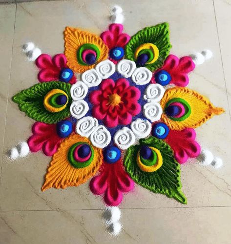 Round Rangoli Design Images (Round Rangoli Kolam Ideas) Rangoli Designs Medium Size, Semi Circular Rangoli Designs, Round Rangoli For Diwali, Freestyle Rangoli Designs, Round Rangoli Design Simple, Simple Round Rangoli Design, Rangoli Round Designs, Half Rangoli Designs Easy, Bhaidooj Rangoli Design