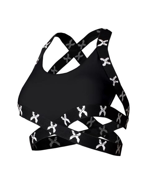 'Sliced' Logo X Cross Sports Bra - Black/White | Excision Bass Canyon, Logo X, Lost Lands, Rave Outfit, Music Items, Tour Merch, Crop Top Bra, Flight Jacket, Black Sports Bra