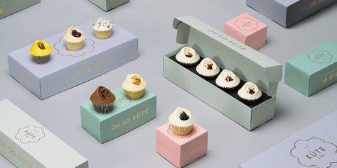 Kute Cake Artisan Cupcakes — The Dieline - Branding & Packaging Design Designed by IWANT design Cupcake Packaging, Cupcake Day, Cake Branding, Dessert Packaging, Bakery Packaging, Cake Packaging, Custom Cupcakes, Cupcake Boxes, Box Packaging Design