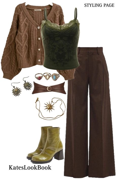 Brown Velvet Pants Outfit, Casual Fairycore Outfits, Whimsigoth Style, Look 80s, Earth Fairy, Estilo Hippy, Looks Pinterest, Mode Hippie, Cottagecore Outfits