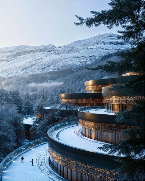 Ski Spa - - Follow @wg.xyz for more #architecture #winter #snow #resort #skiing #archilovers #architecturephotography #home #homesweethome #homedesign #weekendvibes #weekend #interiors #brass #realestategoals #realestate #artist Winter Architecture, Snow Architecture, Ski Resort Interior, Ski Resort Aesthetic, Ski Resort Photography, Ski Resort Hotel, Indoor Ski Resort, Mountain Resort Architecture, Ski Resort Architecture