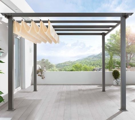 pergola-retractable-awning-gardenista #pergola Pergola Cover, Retractable Pergola Canopy, Diy Pergola Kits, Ideas Terraza, Pergola Retractable, Pergola Diy, Cheap Pergola, Retractable Pergola, Backyard Canopy