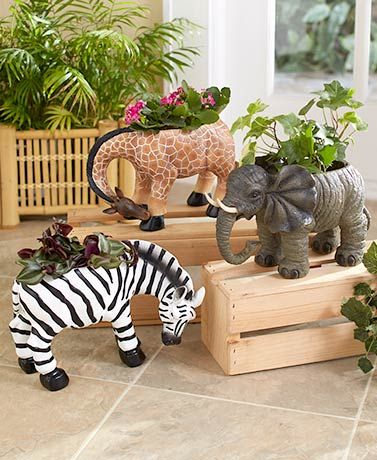 Elephant Planters, Animal Planters, Tanah Liat, Indoor Gardens, Plant Basket, Outdoor Planters, Giraffes, Safari Animals, Cool Plants