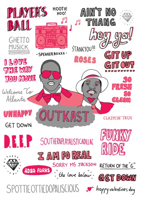 Outkast Tattoo Ideas, Outkast Tattoo, Hiphop Illustration, Basquiat Tattoo, Hip Hop Font, Gangsta Art, Hiphop 90s, Stick Tattoo, Y2k Posters