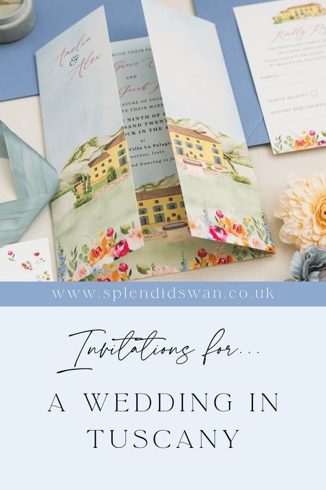 Tuscany Wedding Invitation Tuscany Invitation, Destination Wedding Invitations Italy, Italian Countryside Wedding Invitation, Wedding Invitations Abroad, Tuscany Wedding Invitations, Trifold Wedding Invitations, Folded Wedding Invitations, Tropical Wedding Venue, Italian Wedding Invitations