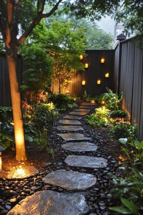 Small Boho Backyard Ideas, Steps Down From House To Patio, Budget Friendly Patio Ideas, Outdoor Rock Patio Ideas, Zero Scaping Ideas, Backyard Oasis Ideas Inspiration, Ideas For Large Backyard, Small Backyard Ideas On A Budget Easy, Cozy Backyard Ideas On A Budget