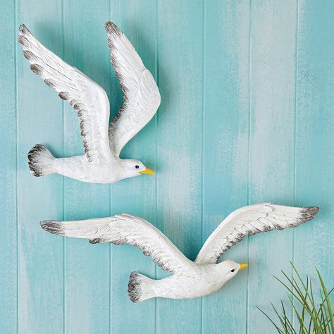 Seaside Style Majestic White Seagull Wall Art | Collections Etc. Spring Lanterns, Coastal Deco, Mural Art Design, Wall Art Uk, Pvc Pipe Crafts, Wrought Iron Decor, Seaside Style, Textile Sculpture, Nautical Bathrooms