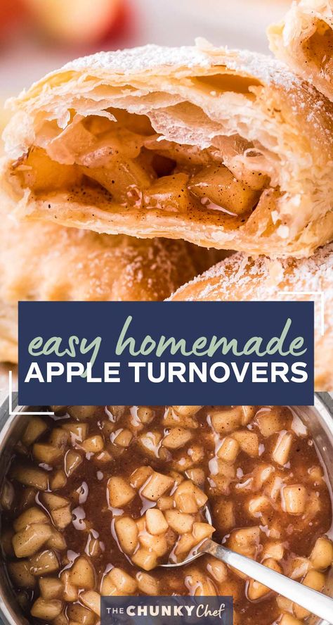 These homemade Apple Turnovers are filled with a spiced apple filling and baked in flaky, buttery puff pastry dough. Dust with powdered sugar or drizzle with glaze, and you have a breakfast that tastes like apple pie! #turnover #apple #applepie #applecinnamon #pastry #breakfast #dessert #baking Homemade Apple Turnovers, Apple Turnovers With Puff Pastry, Apple Recipes With Puff Pastry, Pastry Breakfast, Apple Turnover Recipe, Puff Pastry Recipes Dessert, Pastries Recipes Dessert, Apple Pastry, Turnover Recipes