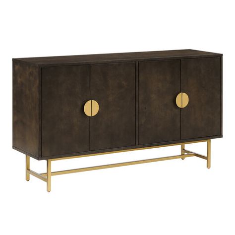 Blair Wood and Gold Metal Sideboard by World Market Functional Kitchen Storage, Mid Century Buffet, Metal Sideboard, Large Storage Cabinets, Birch Veneer, Hide Wires, Dining Cabinet, American Signature Furniture, Value City Furniture