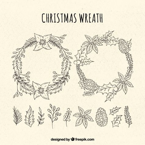 Christmas Wreath Tattoo, Christmas Wearth, Holly Illustration, Wreath Tattoo, Christmas December, Floral Christmas, Christmas Floral, Happy Christmas, Graphic Resources